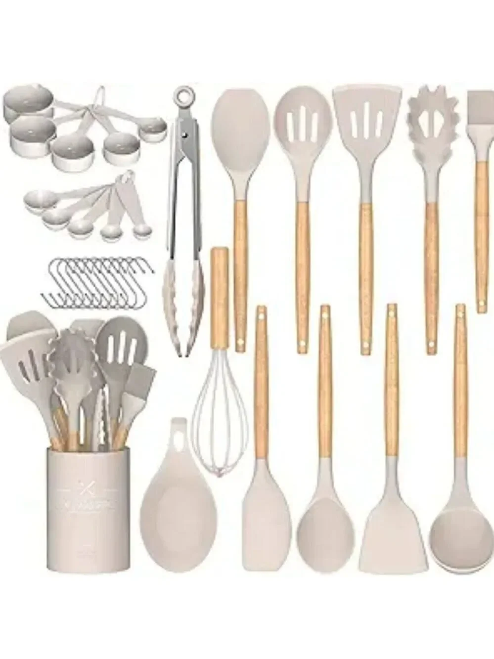 Umite Chef 33 Pcs Silicone Kitchen Utensil Set with Wooden Handle Non-Stick Spat